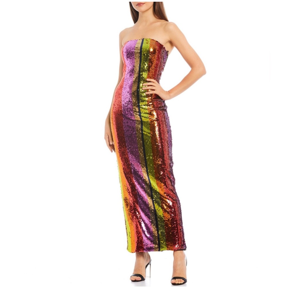 Sugar + Lips Multicolor Sequin Strapless Stretch … - image 1